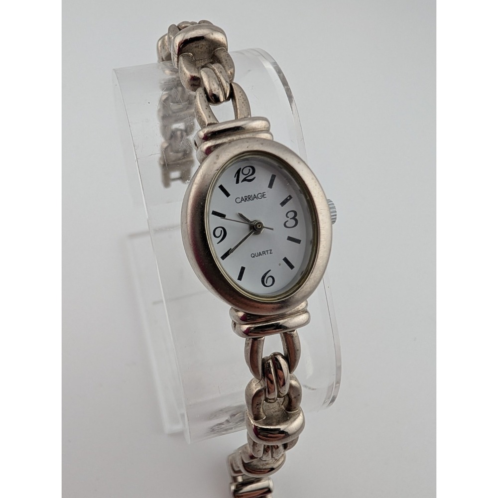 Carriage Timex Watch Women 18mm Case‎ Silver 6.75" Band- New Battery